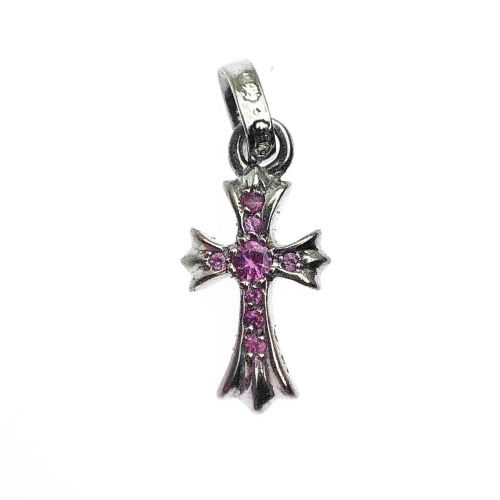 Chrome hearts 克罗心 18K白金粉宝石babyfat十字架吊坠