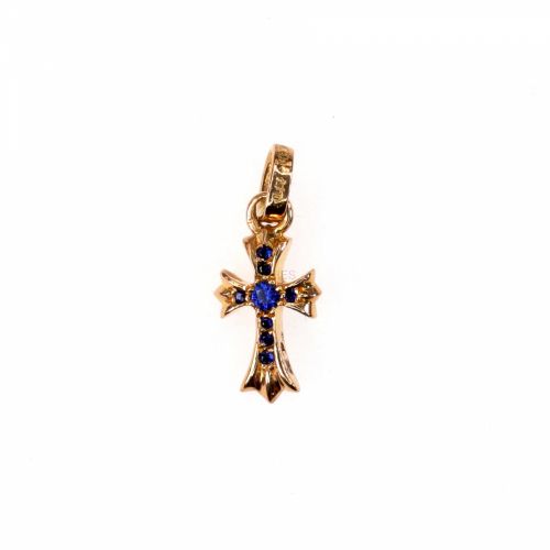 Chrome hearts 克罗心 22K黄金蓝宝石Babyfat Cross小号十字架吊坠