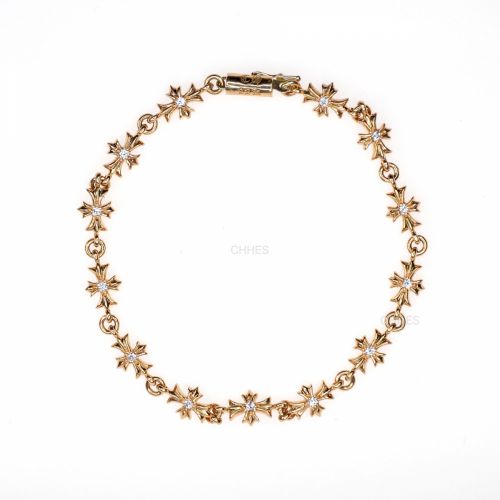 Chrome hearts 克罗心 22K黄金镶钻TINY E 十字架手链