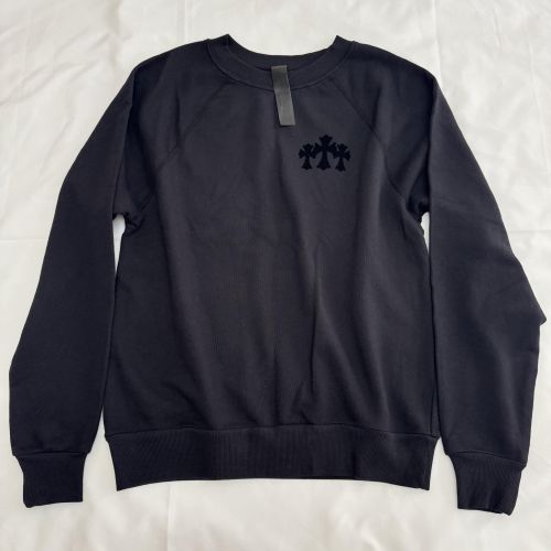 克罗心Chrome hearts  黑色三十字植绒印卫衣S码现货